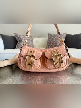 Coach Ashton Signature Patent Leather Shoulder/Crossbody Bag Gold Faded Blush